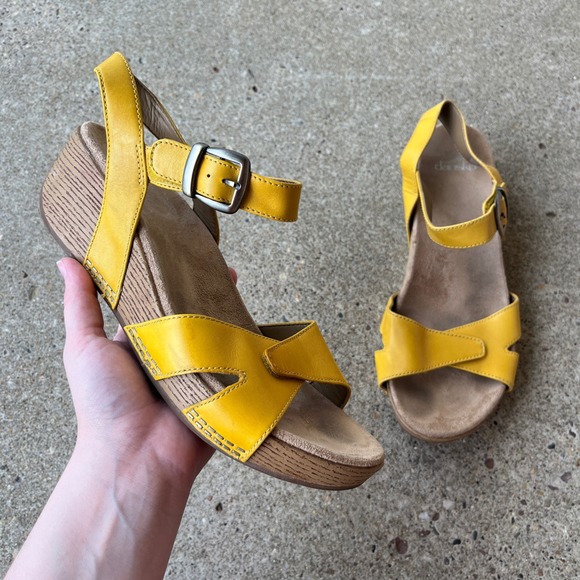 Dansko Shoes - Dansko Tasha Yellow Leather Wedge Sandals Women 41 Comfort Platform Buckle Strap